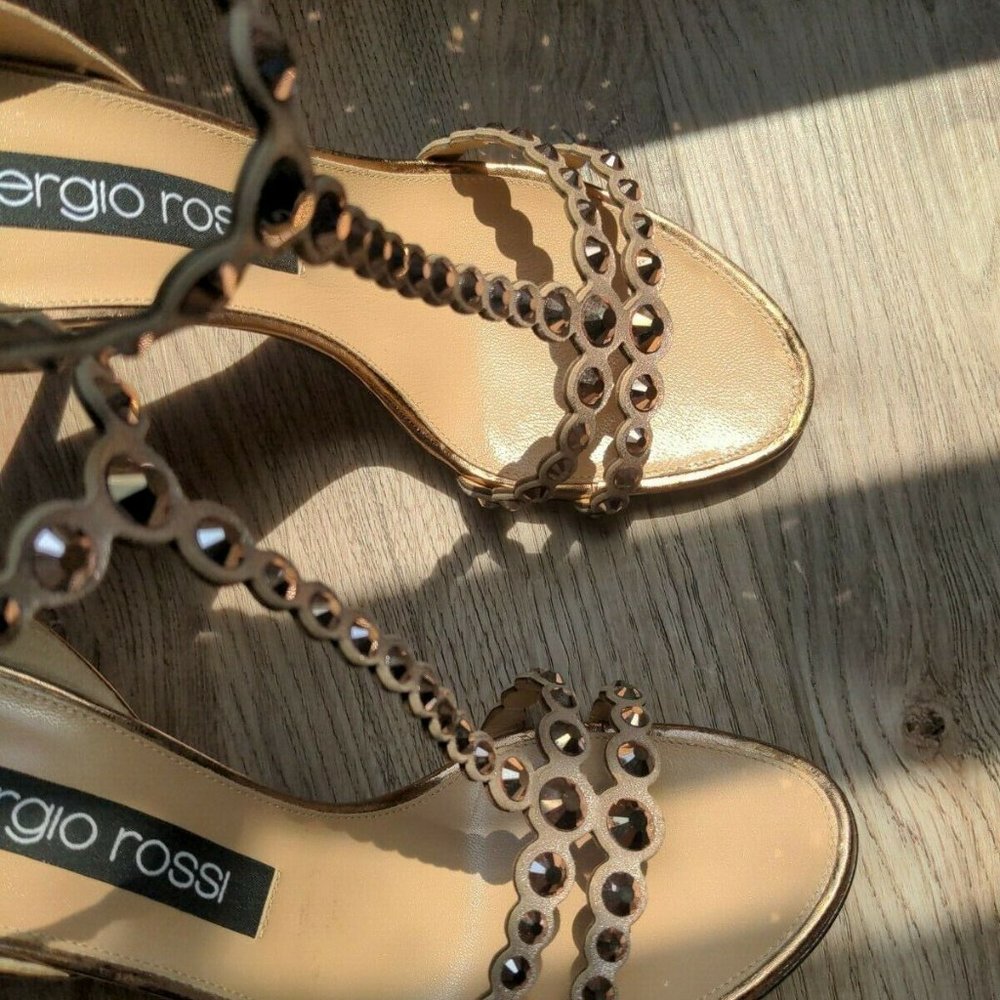 Sergio Rossi Crystal Embellished Grecian Stiletto Heels Rose Gold Copper - Picture 5 of 12